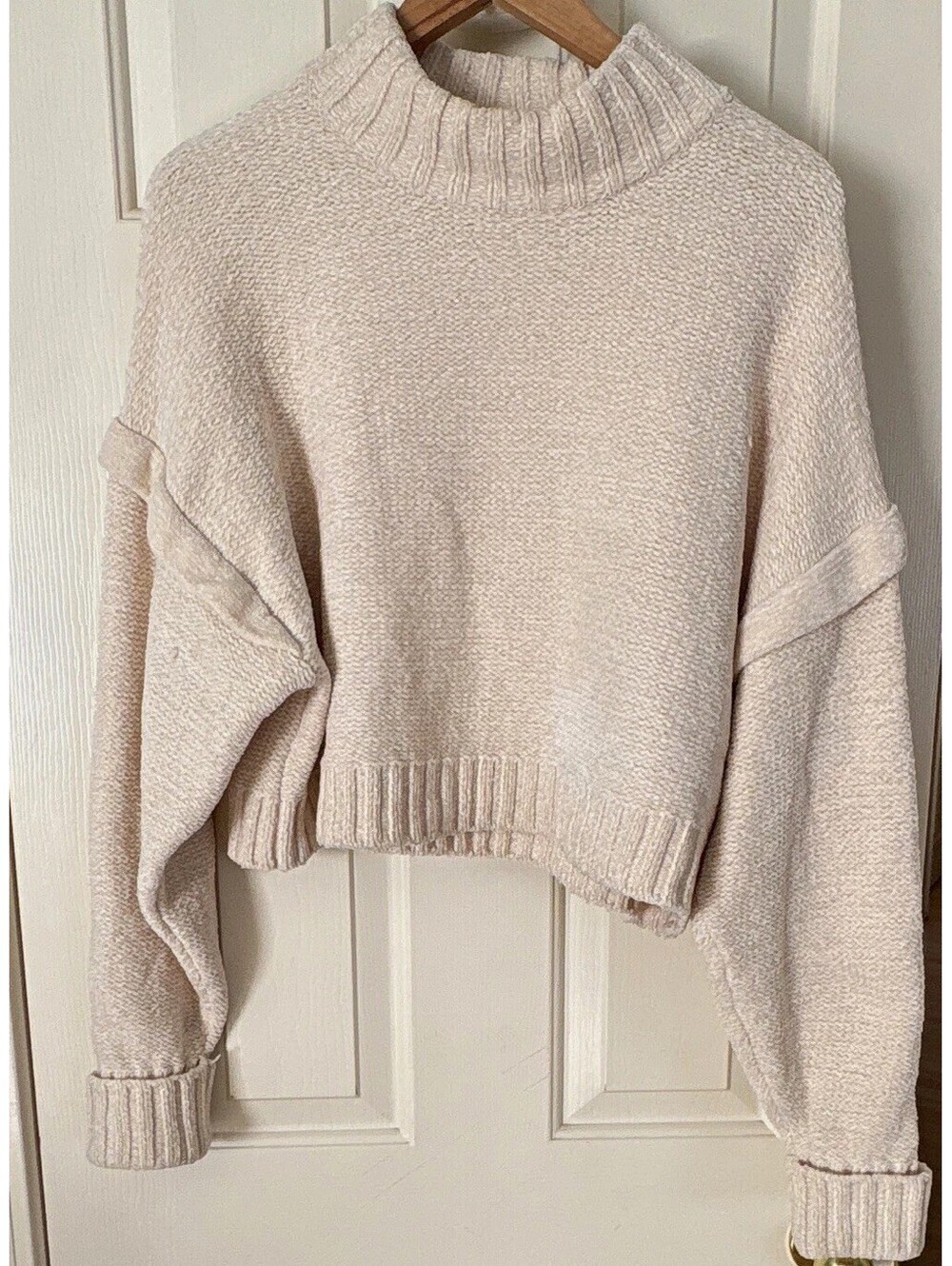 Urban Outfitters Cozy Cropped Mock Neck Chenille Sweater, Cream, Women’s size L
